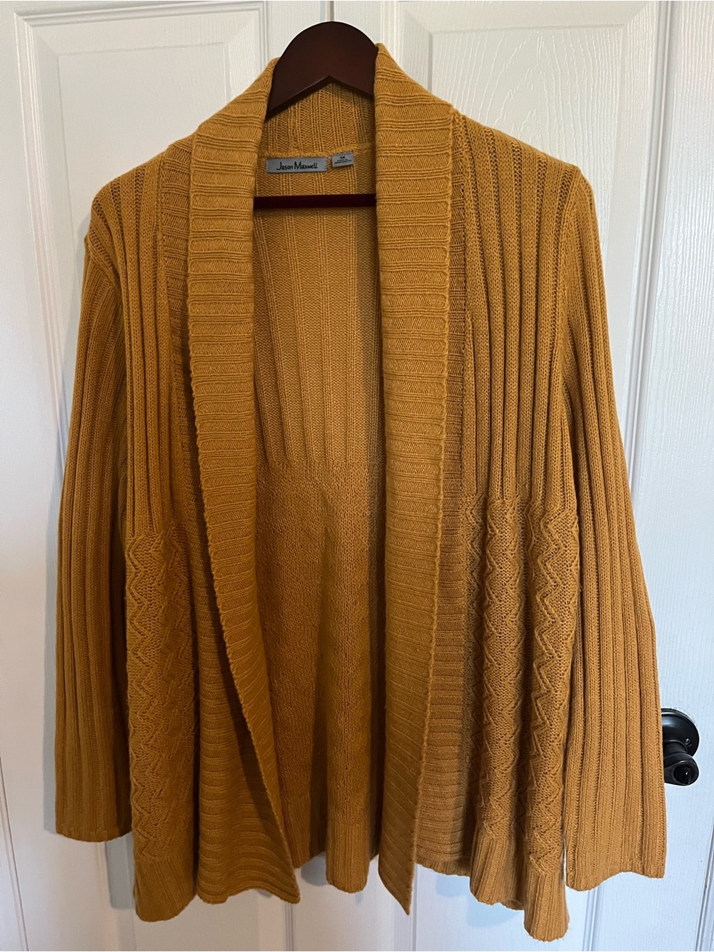 jason maxwell Mustard Open-Front Ribbed & Textured Cardigan size 1X